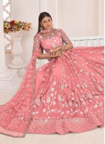 Designer Pink Net Embroidered Lehenga Choli for Wedding