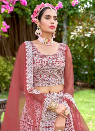 Pink Net Embroidered Designer Lehenga Choli