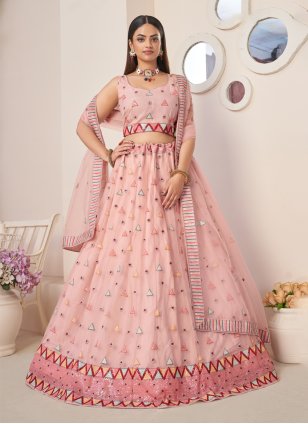 Pink Net Embroidered Trendy Ghagra Choli