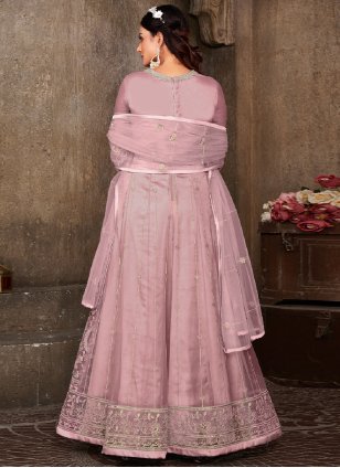 
                            Pink Net Embroidered Trendy Anarkali Salwar Kameez