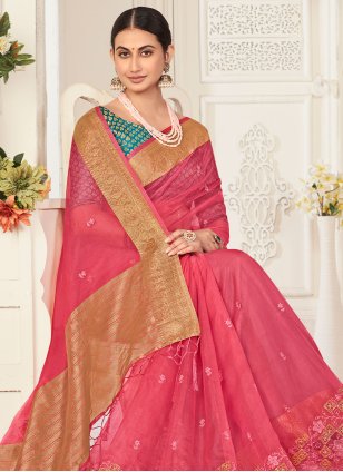 Pink Organza Embroidered Classic Saree