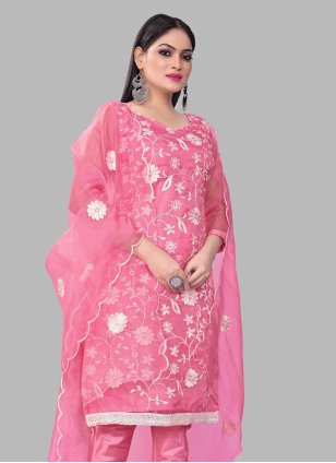 Pink Organza Embroidered Salwar suit