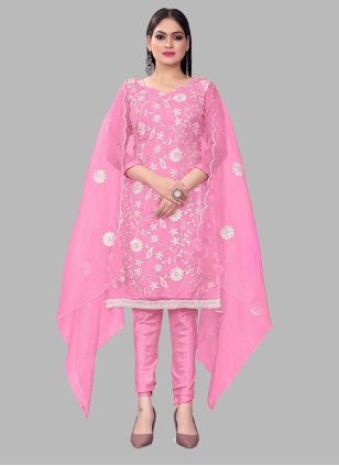 Pink Organza Embroidered Trendy Salwar Suits