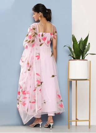 Pink Organza Flower Print Salwar suit