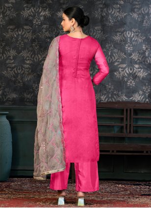 Pink Organza Hand Work Salwar suit