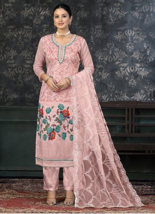 Pink Organza Hand Work Salwar suit