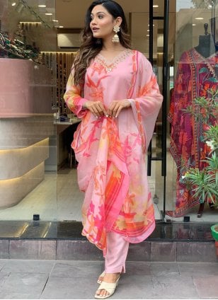 Pink Organza Printed Salwar suit