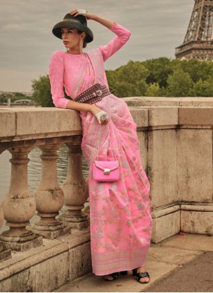 Pink Organza Weaving Designer Saree