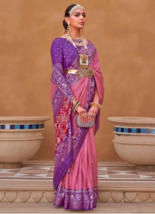 Pink Patola Silk Printed Trendy Saree