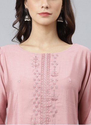 Pink Poly Silk Embroidered Readymade Salwar Kameez