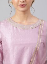 Pink Poly Silk Plain Straight Salwar Suit