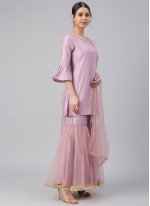 Pink Poly Silk Plain Straight Salwar Suit