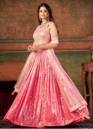 Pink Pure Georgette Embroidered Readymade Chaniya Choli for Wedding