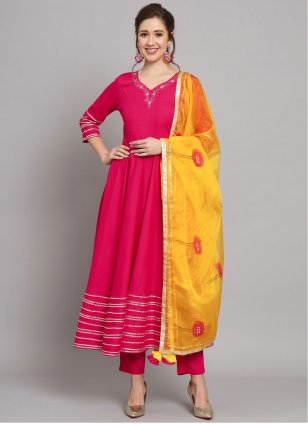 Pink Rayon Embroidered Anarkali Suit