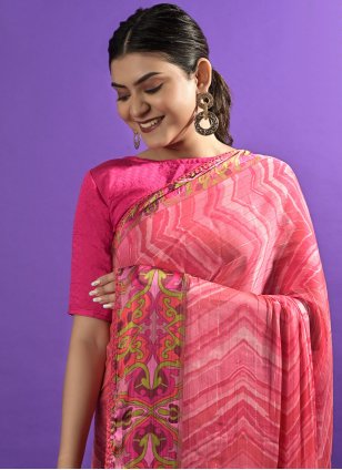 Pink Satin Lace Classic Sari