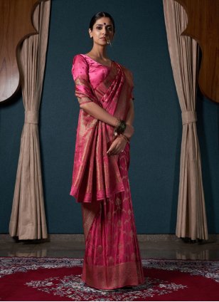 Pink Satin Silk Classic Saree