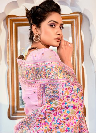 Pink Satin Weaving Contemporary Sari