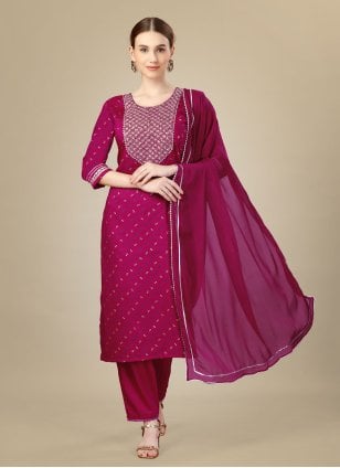 Pink Silk Blend Embroidered Trendy Salwar Suits