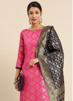 Pink Silk Blend Jacquard Straight Salwar Suit