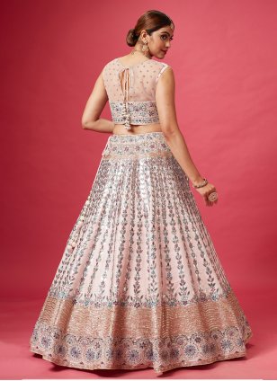Pink Silk Embroidered Cut Dana Work Designer Bridal Lehenga Choli for Wedding