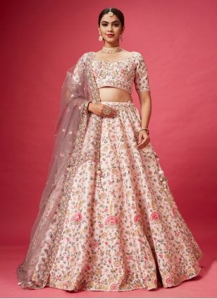 Pink Silk Embroidered Cut Dana Work Designer Bridal Lehenga Choli for Wedding