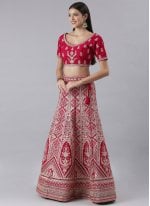 Designer Pink Silk Embroidered Bridal Wear Lehenga Choli