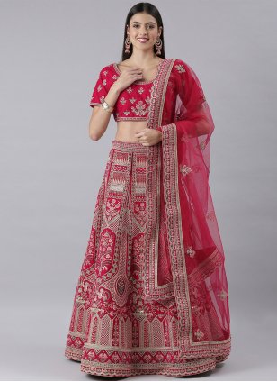 Designer Pink Silk Embroidered Lehenga Choli for Wedding