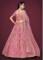 Designer Pink Silk Embroidered Lehenga Choli for Wedding