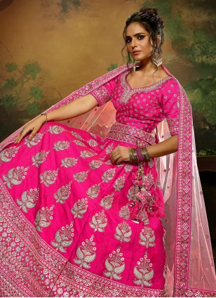 Pink Silk Embroidered Designer Lehenga Choli