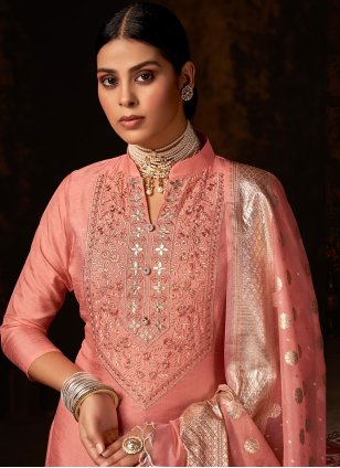 
                            Pink Silk Embroidered Salwar suit