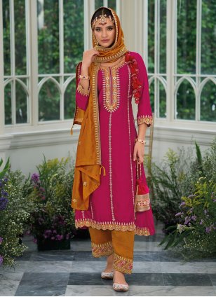 Pink Silk Embroidered Salwar suit