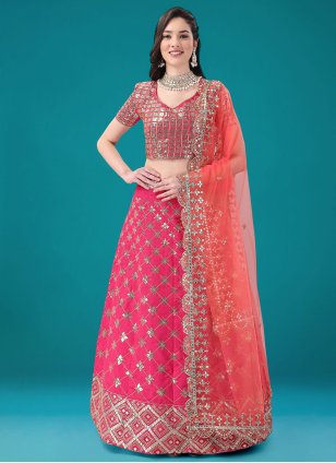 Pink Silk Embroidered Trendy Lehenga Choli