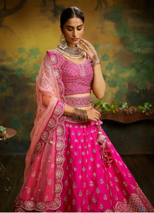 Designer Pink Silk Embroidered Trendy Wedding Bridal Lehenga Choli