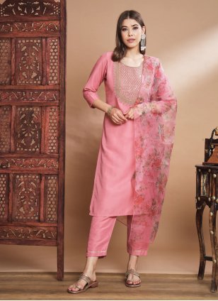 Pink Silk Embroidered Trendy Salwar Suits