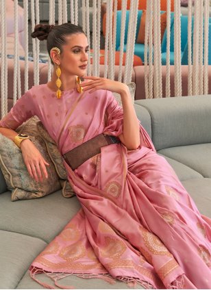 
                            Pink Silk Weaving Classic Sari