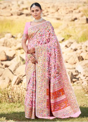 Pink Silk Floral Weaving Design Trendy Designer Saree