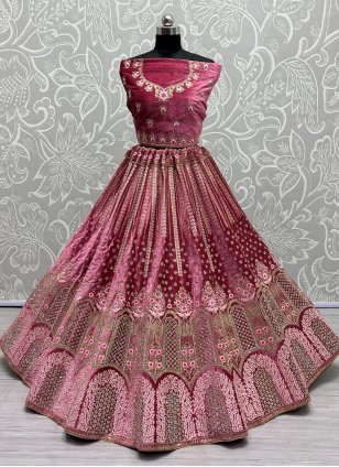 Pink Velvet Diamond Embroidery Work Trendy Lehenga Choli
