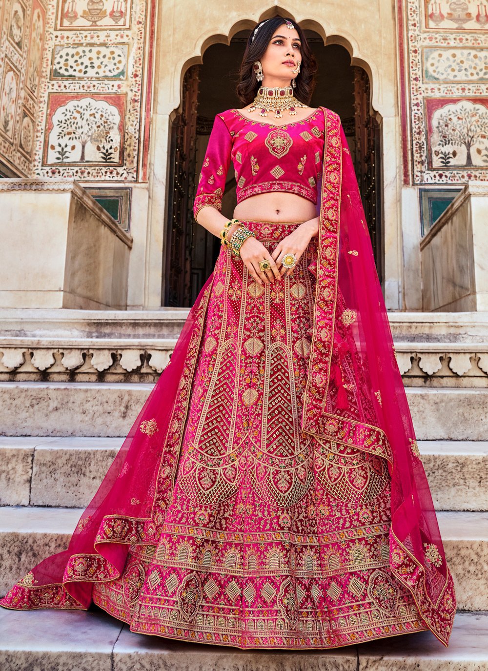 Red Color Embroidery Work Bridal Wedding Wear Plus Size Lehenga Choli  -4645156309