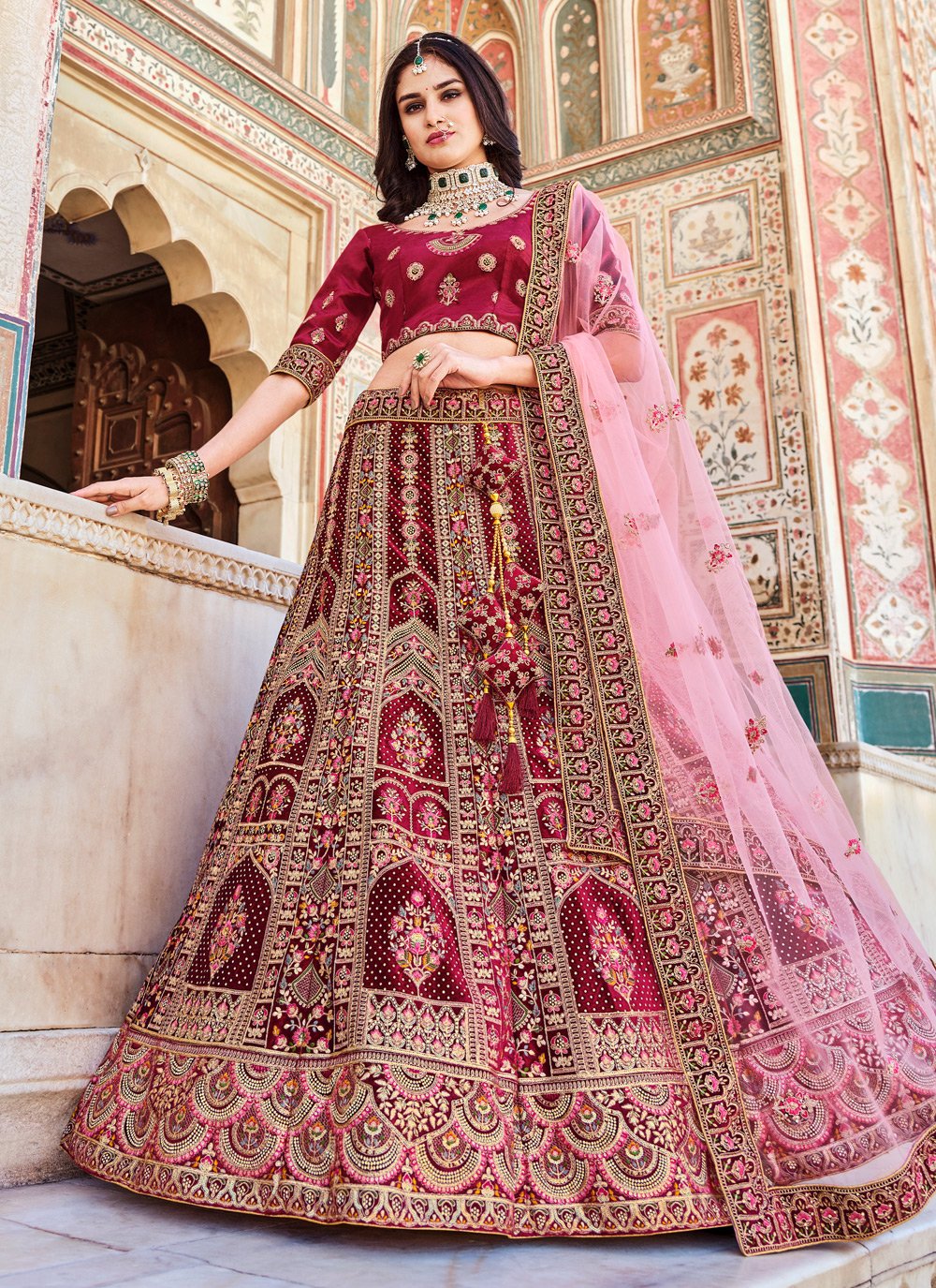 pink velvet dori trendy ghagra choli 90763