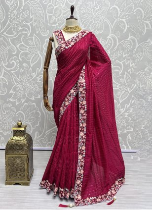 Pink Vichitra Silk Embroidered Trendy Saree