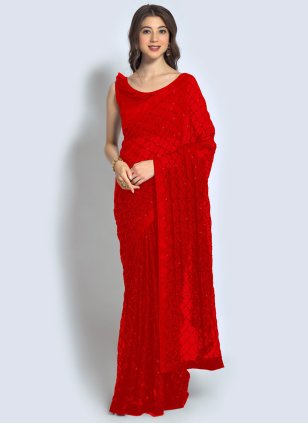Piquant Red Georgette Traditional Saree