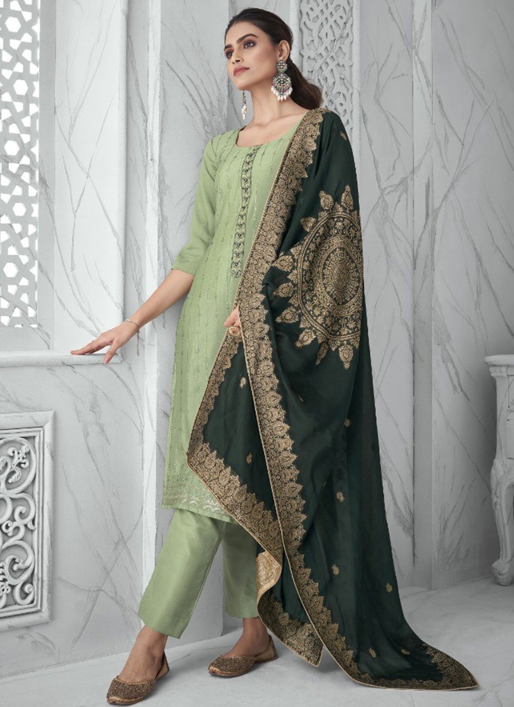 Buy Party Wear Pista Green Embroidery Work Rayon Gown Online From Surat  Wholesale Shop.