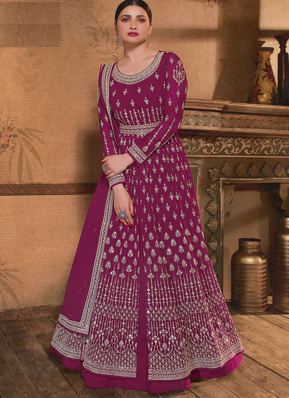 Beautiful chiffon dress in dark shoking pink color by imrozia Model# C 1224  | Chiffon dress, Dress, Ready to wear