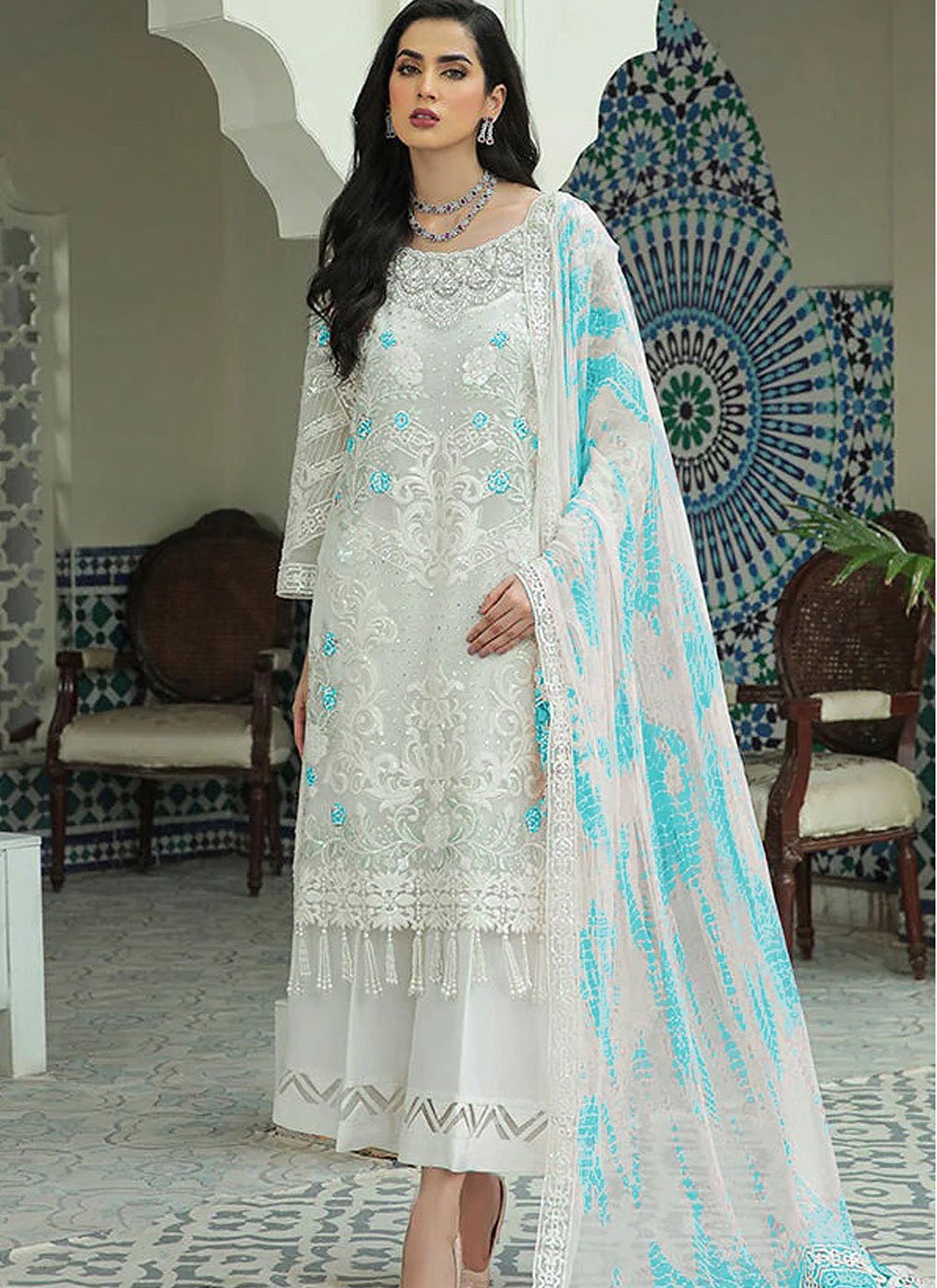 Readymade Embroidered & Foil Printed Salwar Suit with Beautiful Dori &  Latkan | NY BlendIn