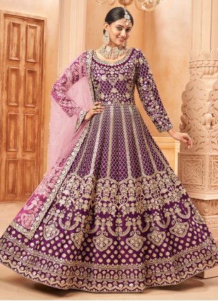 Purple Art Silk Embroidered Trendy Designer Salwar Kameez for Wedding