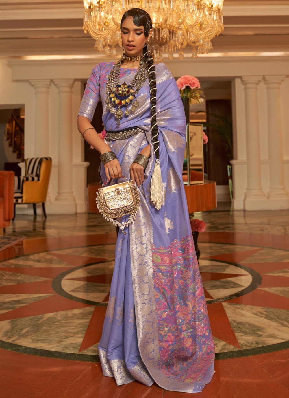 Purple Art Silk Weaving Trendy Party Wear Sari