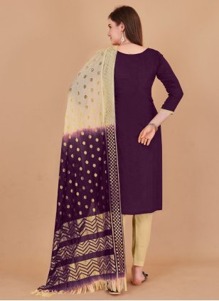 Purple Banarasi Silk Booti Salwar suit