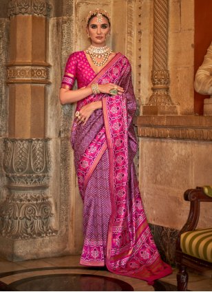 Purple Banarasi Silk Weaving Contemporary Sari