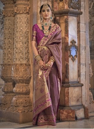 Purple Banarasi Silk Weaving Traditional Saree