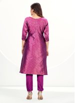 Purple Banarasi Silk Woven Straight Salwar Suit